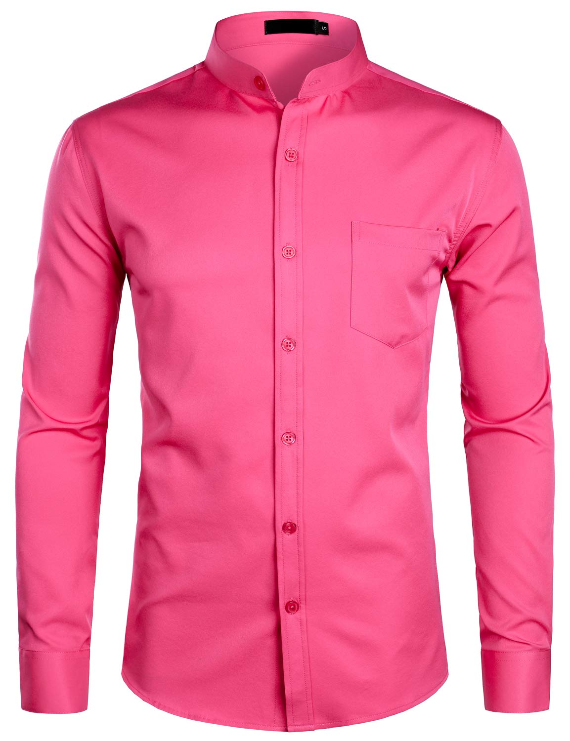 ZEROYAAMen's Banded Collar Slim Fit Long Sleeve Casual Button Down Dress Shirts with Pocket