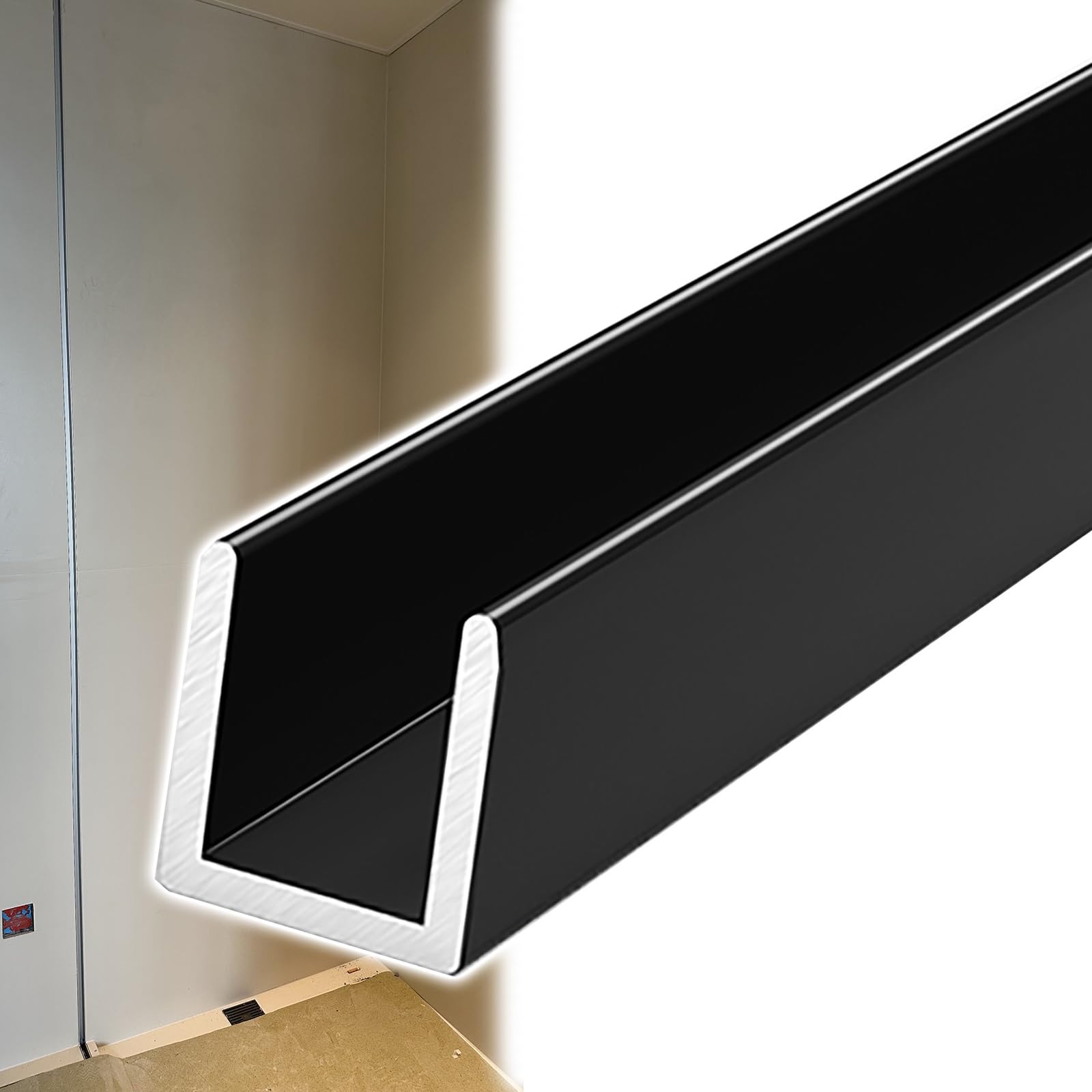 Kanał U do szklanych drzwi prysznicowych, bezramowa listwa mocująca do panelu szklanego, srebrny, długość 114 cm, do łazienki i kuchni, przegrody biurowe, kompatybilny ze szkłem 1/4, 5/16, 3/8, 1.3 cm