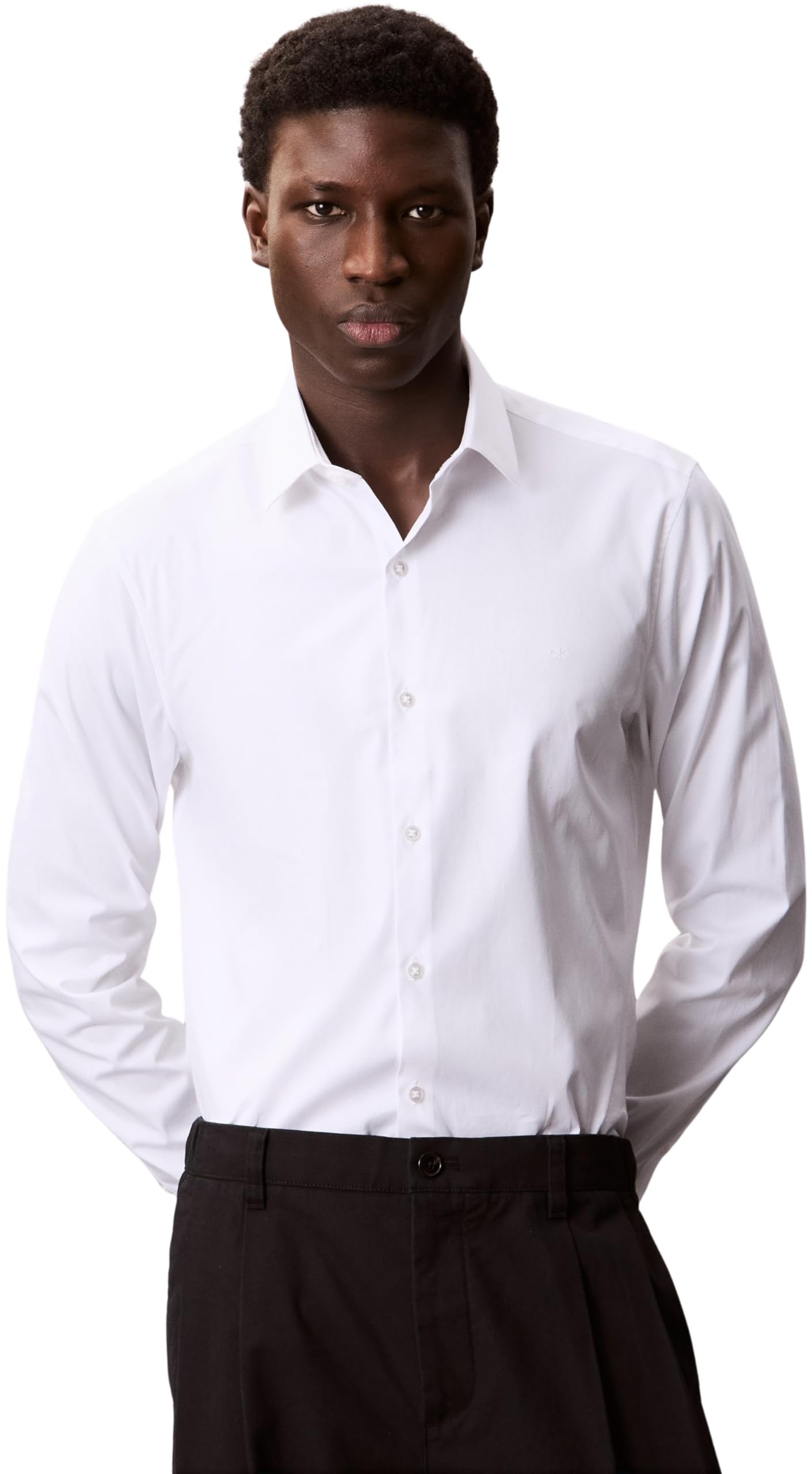 Calvin Klein Camicia da Uomo Slim ESNTL Poplin NOS STR SLD, Bianco (Bianco), L