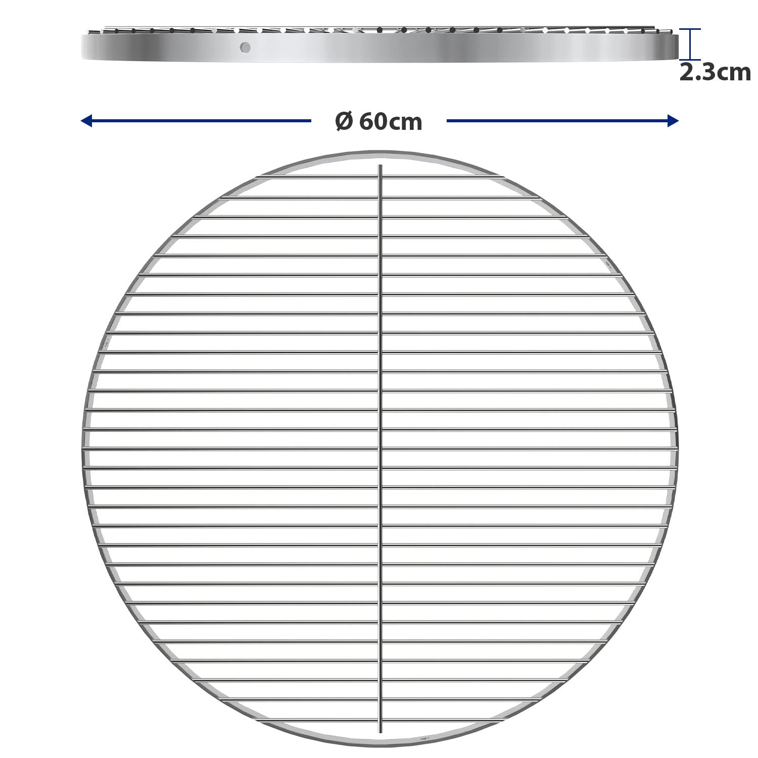 Edelstahl Grillrost Rund 60 cm 304 mit Aufhängungsbohrungen für Weber Kugelgrill 57cm
