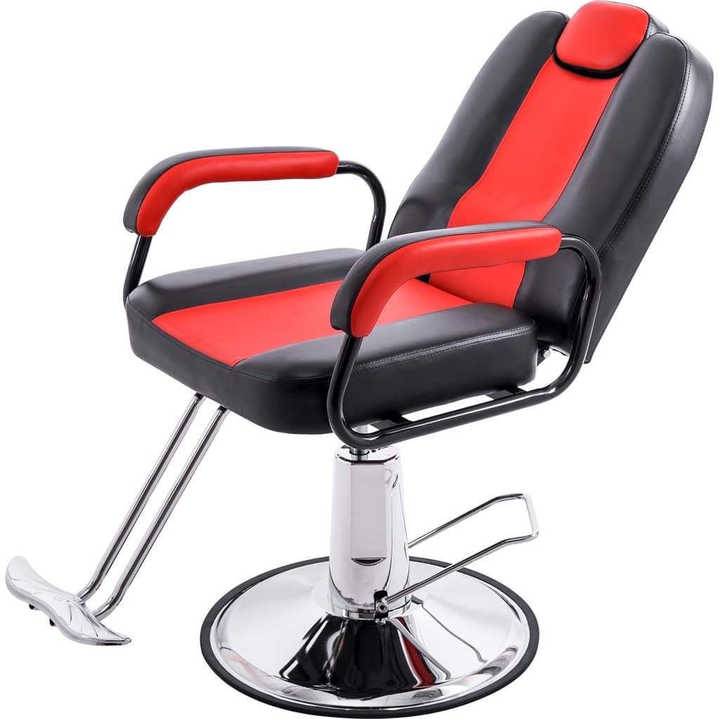 Reclining Barber Chair With Heavy-Duty Pump For Beauty Salon Tatoo Spa Equipment Black/Red(B) B As shown