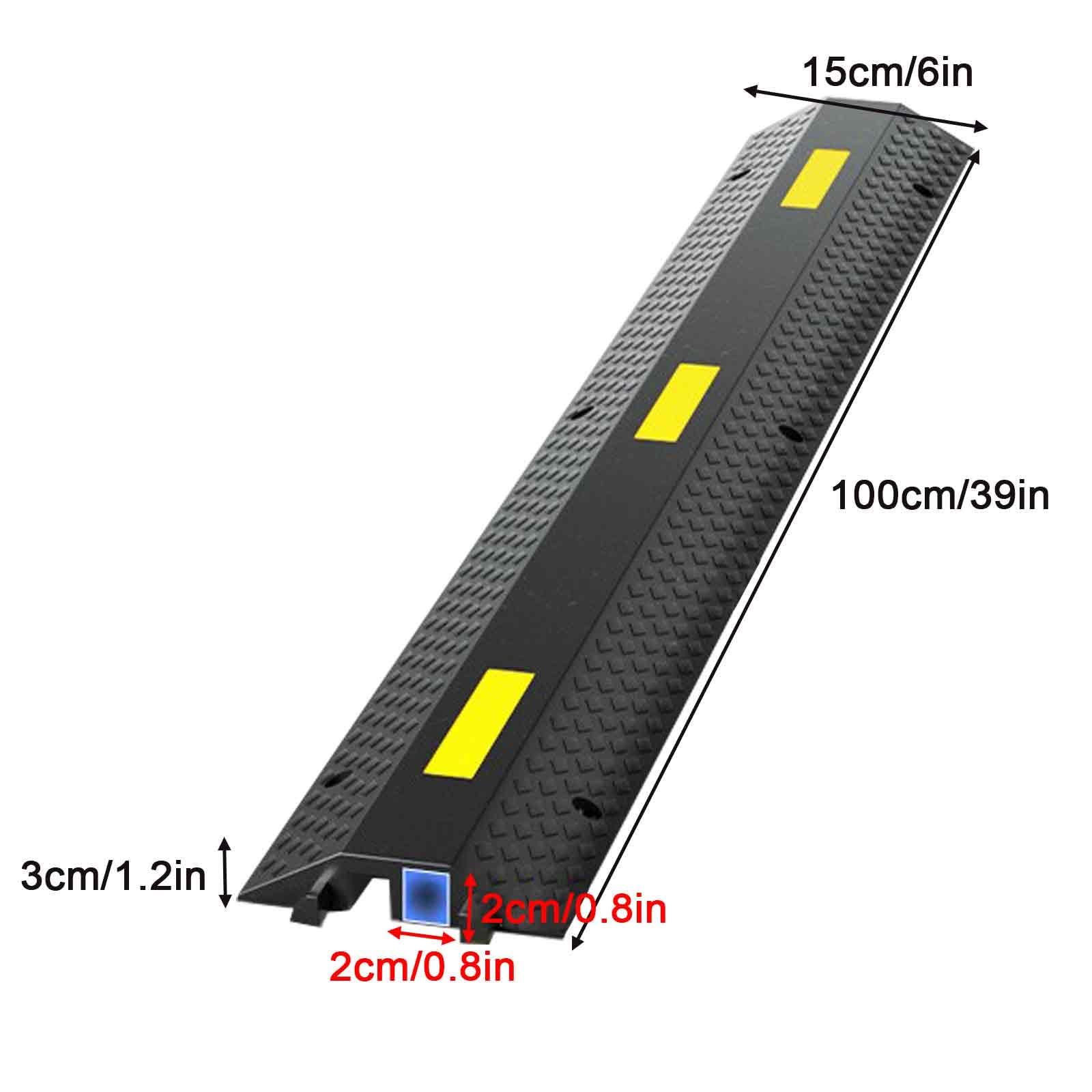 Canaleta Pasacables para Suelo de 2 Canales, Cubierta de Cable de Caucho de 10 Toneladas, Reductor de Velocidad para Entradas de Vehículos con Amarillo Altamente Reflectante