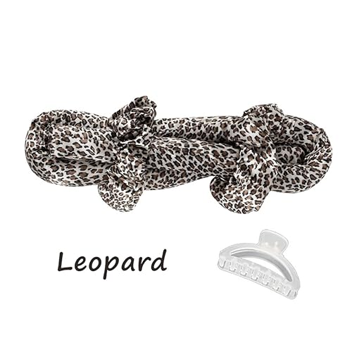 Miniatura 5 de PoemLife Varilla rizadora sin calor, rizadores de seda con pinzas y coletero para mujer (leopardo)
