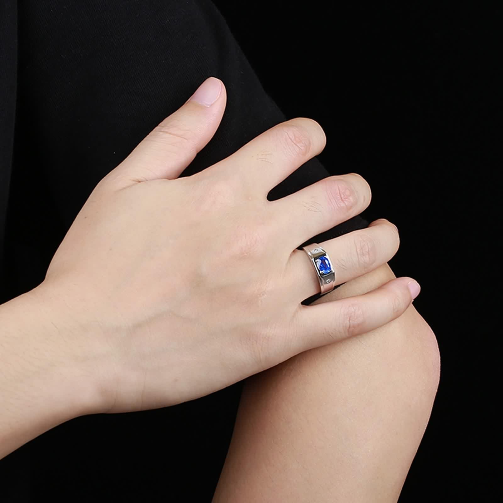 Anillos Oro 18K, Anillos de Compromiso para Hombre Azul 1.33 Kilates Zafiro Creado En Laboratorio Clásico Oro Blanco 750 con Moissanita Talla 8