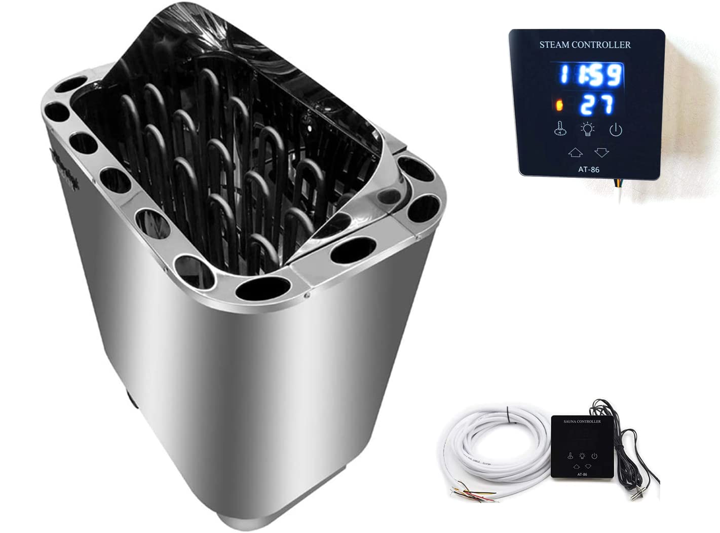 UIGJIOGSauna Stove with Temperature Sensor Sauna Heater Stainless Steel Wet Dry Sauna with Ultra-Thin Touch Screen Digital Control Single Phase 200-240V Home SPA Sauna Room