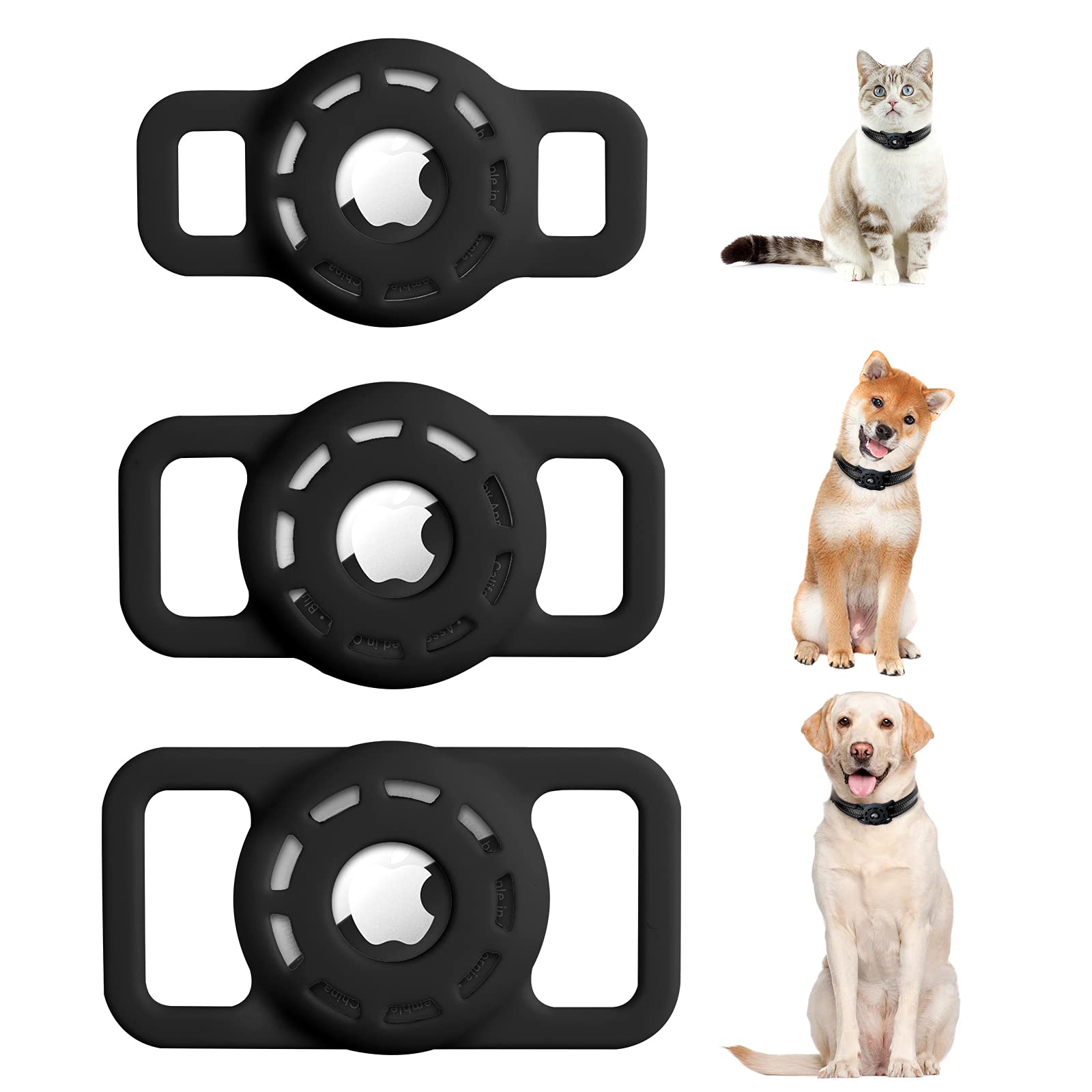 MOOGROUAirtag Dog Collar Holder Compatible with Apple Airtag Tracker,Premium Soft Silicone Airtag case for Small-Big Pet Loop,(3 Different Sizes) Lightweight Airtag Holder for Cat Collar Black