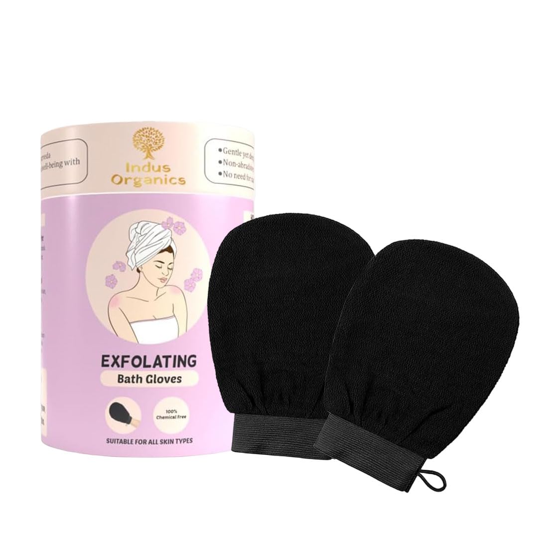 Indus Organics Exfoliating Glove | Pack of 2 | Bathing Glove - Exfoliating Body Glove Double Layered for Dead Skin,Cleansing and Scrubbing, Removes Tanning of Face and Body,Gentle on the Skin Unisex-image-22