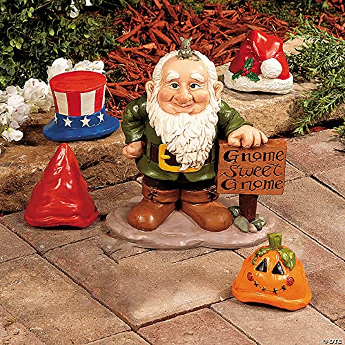 Paity Gnome Garden Statue With 4 Interchangeable Hats, Gnome Greeter Decor, Garden Gnome For Indoor Or Outdoor Decorations, For Christmas, Halloween, Independence Day Garden Statues Decoration #TOP3