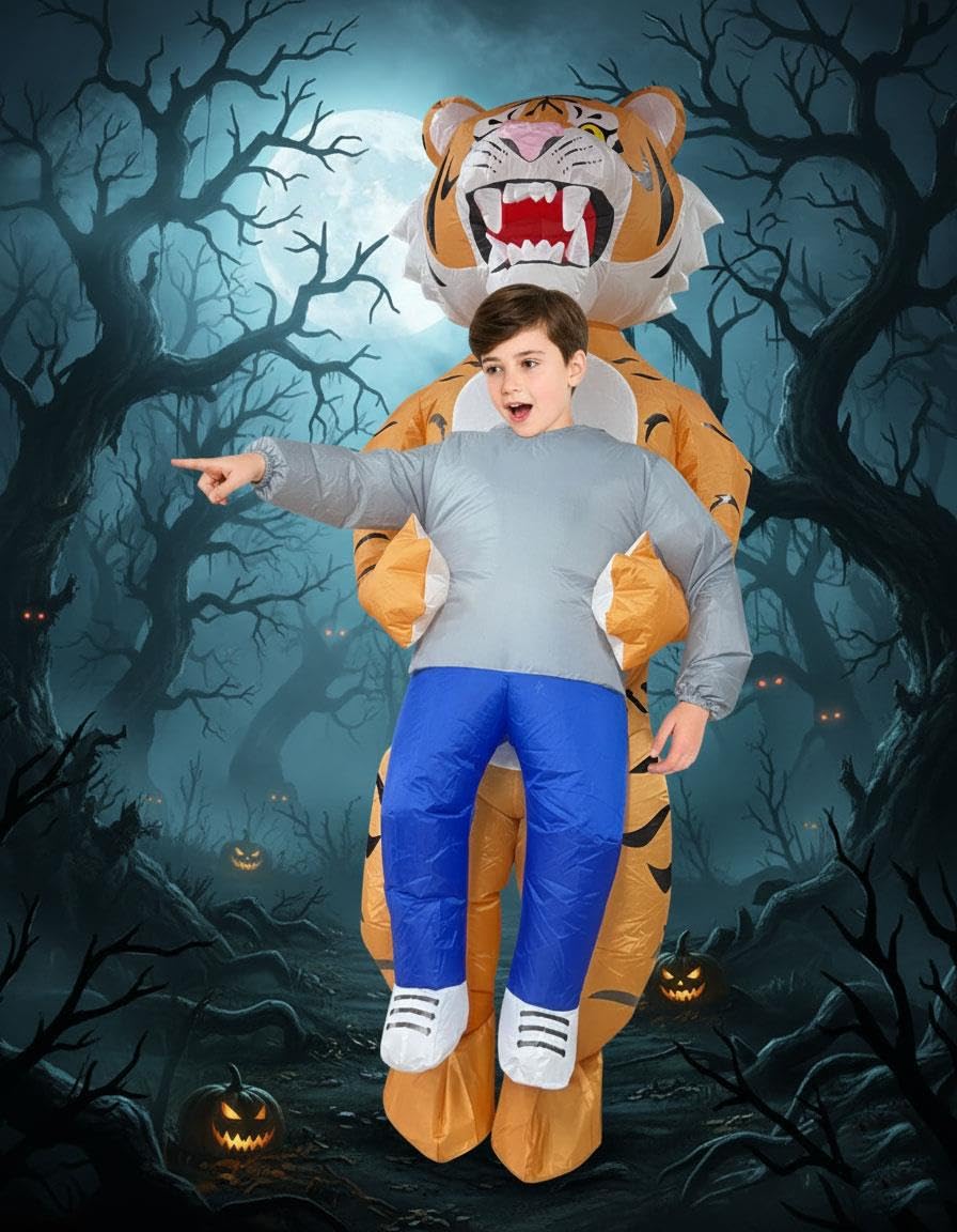 A2Z 4 Kids Chłopcy dziewczęta nadmuchiwany kostium tygrysa na Halloween dla dzieci zabawny wysadzany fantazyjny strój zwierzęcy kostium na imprezę na Halloween, do szkoły, na karnawał i urodziny