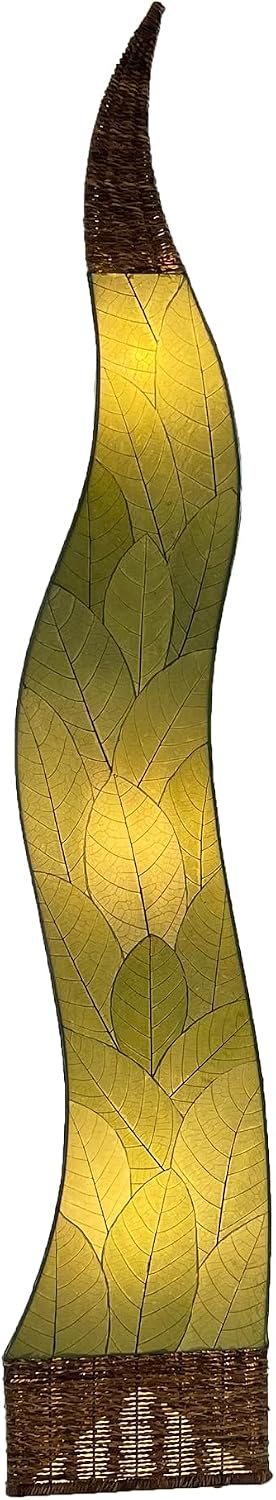 Eangee Home Design Flame Giant Floor Lamp Green Shade Made of Real Cocoa Leaves 13 Inches Length x 13 Inches Width x 72 Inches Height (310 XL g)