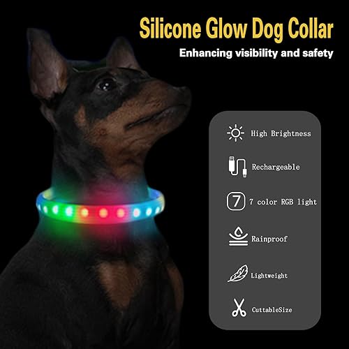 Miniatura 2 de Collares de perro con luz LED, collares de perro recargables iluminados, tamaño cortable, adecuado para perros grandes, medianos y pequeños,