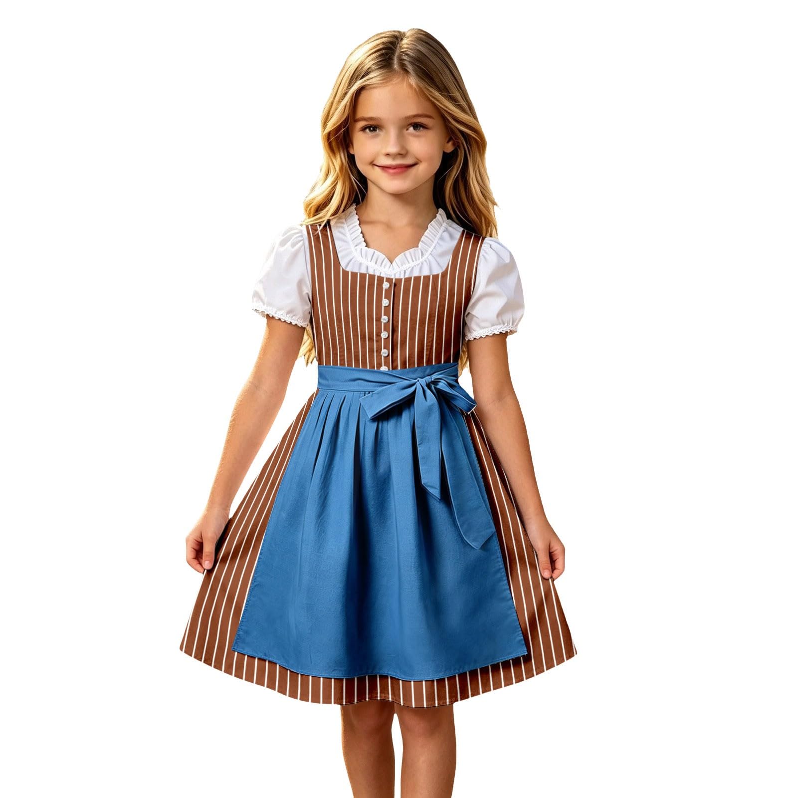 Girls Oktoberfest Costume Bavarian Beer Festival Dirndl Dress with Apron โ image 1