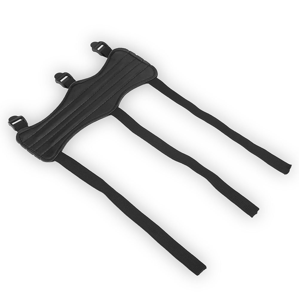 Comfortable Arm Guard, Black PU Arm Guard Archery Men with 3 Adjustable Elastic Straps for Archery