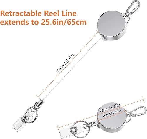 Miniatura 3 de Carrete retráctil, soporte de metal para tarjetas de identificación para llaves y tarjeta de identificación, llavero resistente con clips para