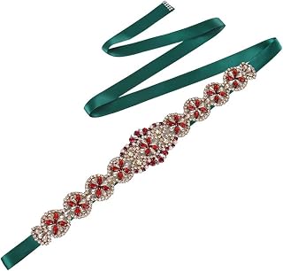 Women's Red Wedding Belt Rhinestone Handmade Sash Burgundy Prom Dresses Waist Accessories