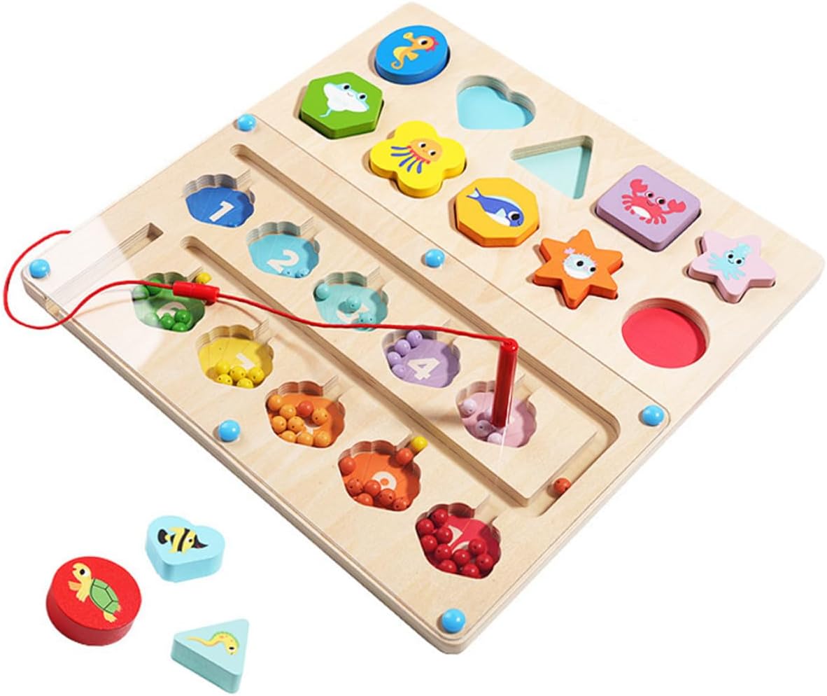 Uonlytech Wooden Magnetic Ocean Beads Maze for Preschool Learning Activities Educational Counting and Fine Motor Development Safe Material for Development
