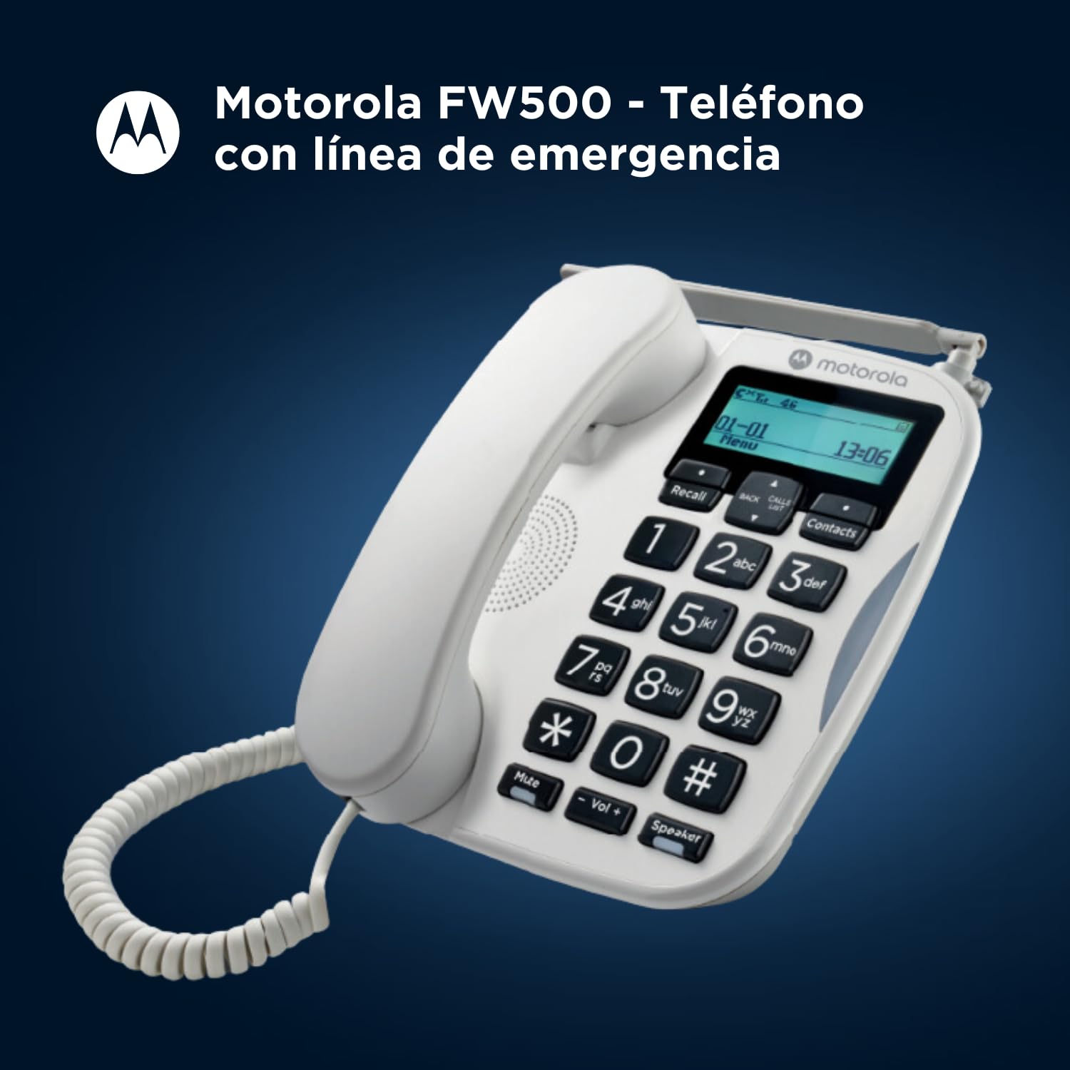 Motorola Voice - Telefon stacjonarny FW500 z kartą SIM i telefonem stacjonarnym - 4G LTE, zapasowy, do 8 godzin pracy na baterii, telefon alarmowy w przypadku awarii zasilania, duże klawisze