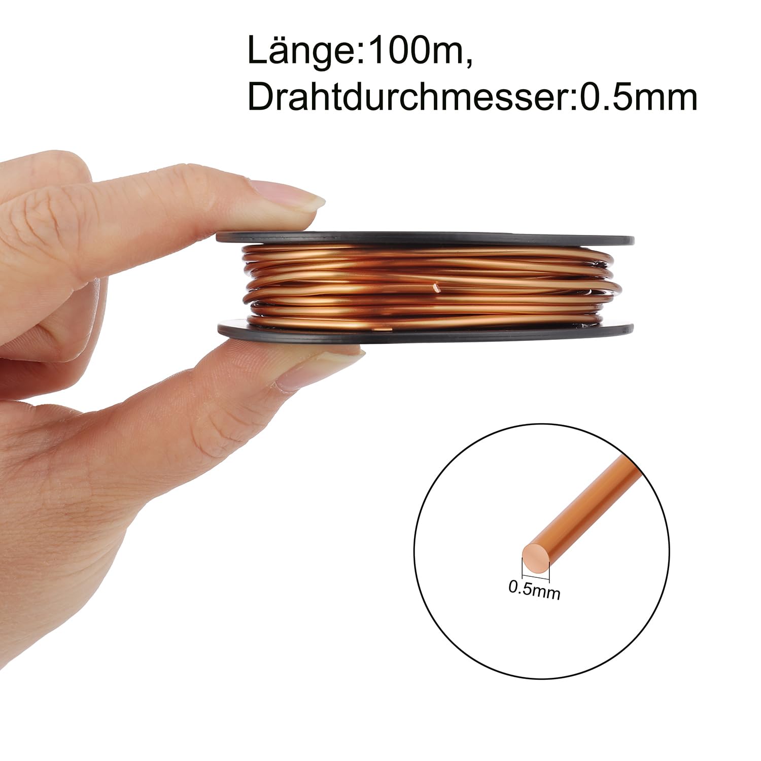 Fil de cuivre - 0,5 mm x 100 m - Fil de cuivre laqué - 99,9 % - Fil de cuivre pur T2 - Pour technique électrique, artisanat, soudage et bricolage
