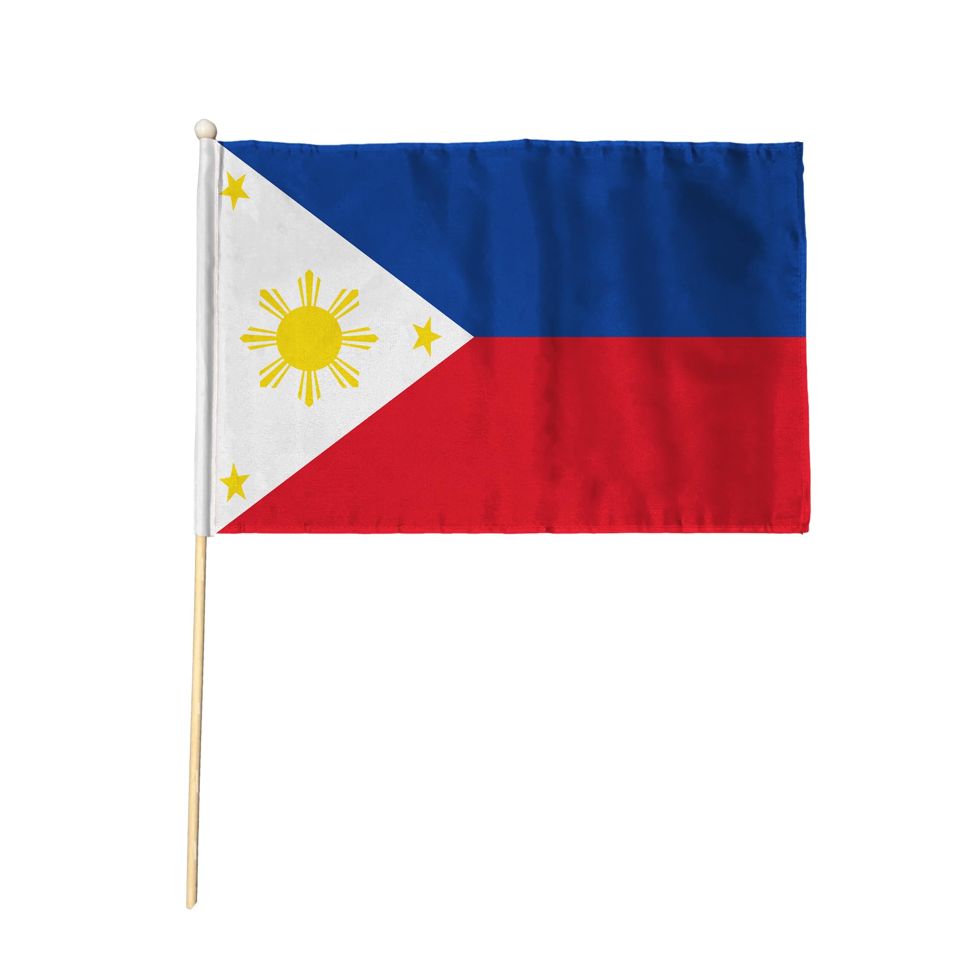 Flagtex Philippines Pack of 12 Hand Waving Flag (9x6 Inch) - Premium Wooden Stick Hand Flag 9x6 Inch Natural Wood Pole Filipino National Flag Events Parades Celebrations International Sports — image 1