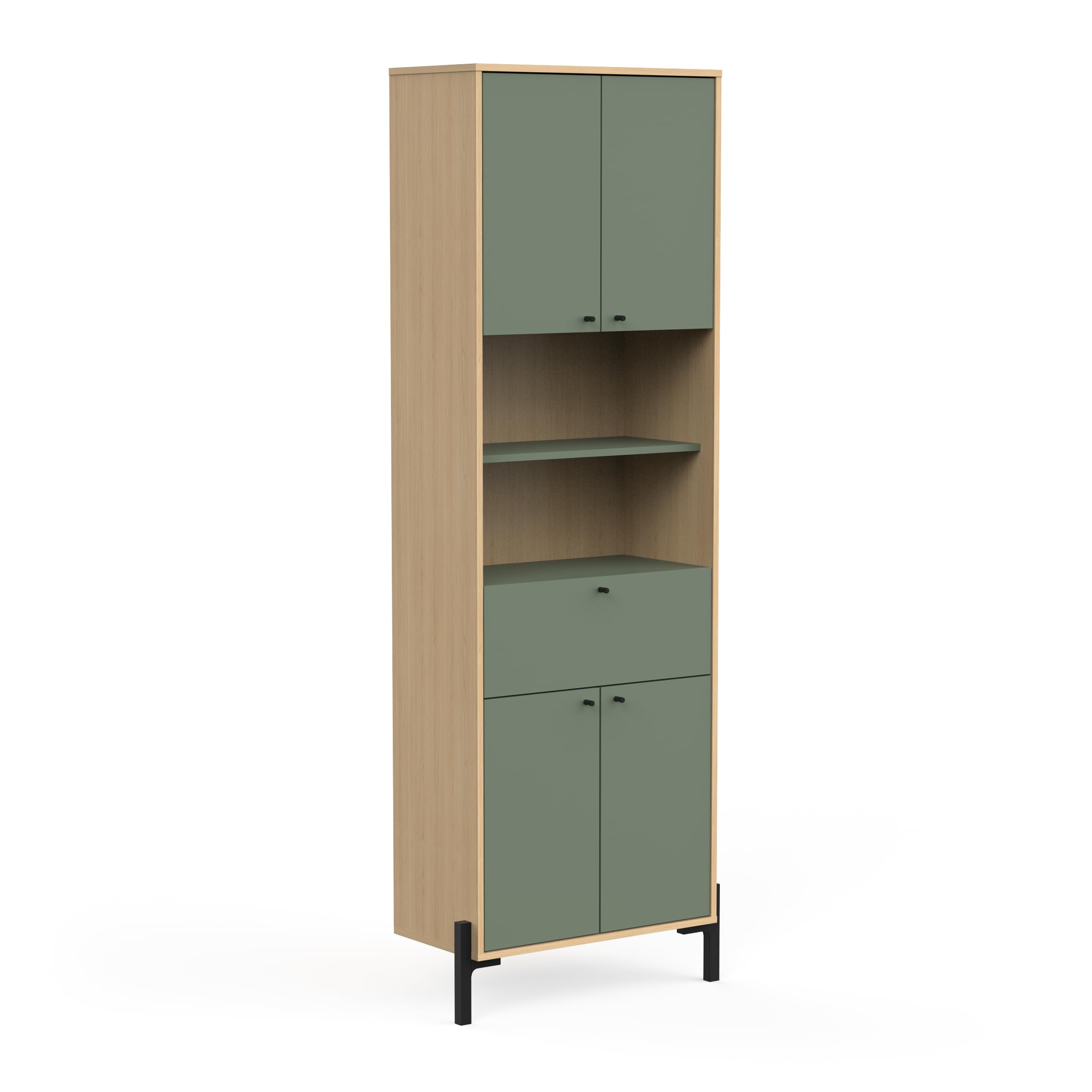 Armoire De Salle De Bain Elisa 4 Portes 1 Tiroir Terracotta & Chêne - 64x201x33cm - Made In France