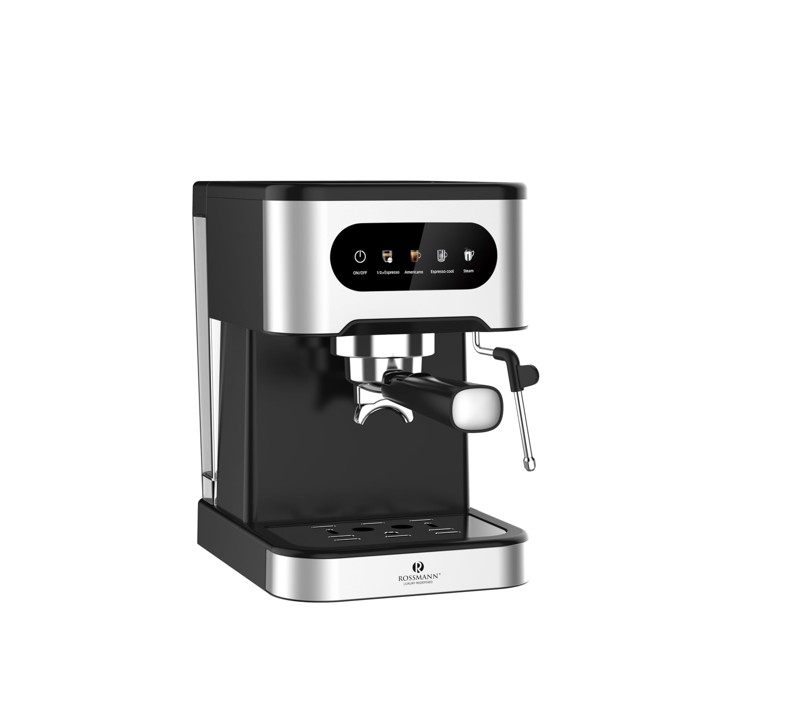 Rossmann Espresso Coffee Maker, 20 Bar Pressure Italian Ulka Pump, 1350 Watts Quick Heating Thermo Block, Easy to Use Touch Screen with 4 in 1 Functions, 1.5 Lit Water Tank, SS Frothing Wand
