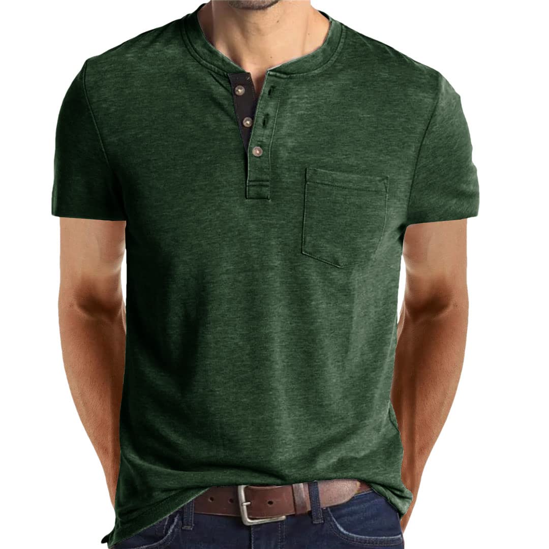 Camisetas de verano para hombre, manga corta, estilo Henley, casual, con un solo botonadura, bolsillo, ver fotos, S