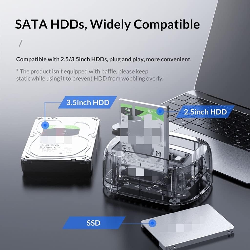 2 Bay SATA to USB 3.1 HDD 2.5" 3.5" Type C Transparent External Hard Disk Drive Enclosure