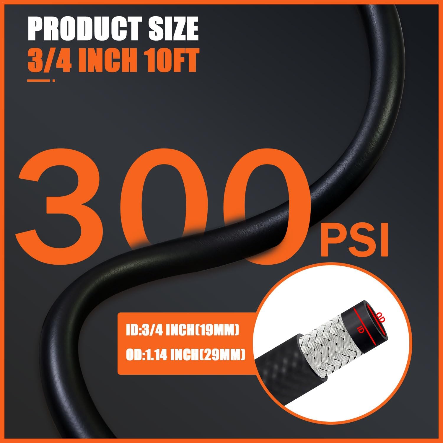 3/4"ID x 10 FT Fuel Transfer Hose with NPT Fittings - Heavy Duty for Farm, Dispensing Diesel, Gasoline, Kerosene, Biodiesel & Oil