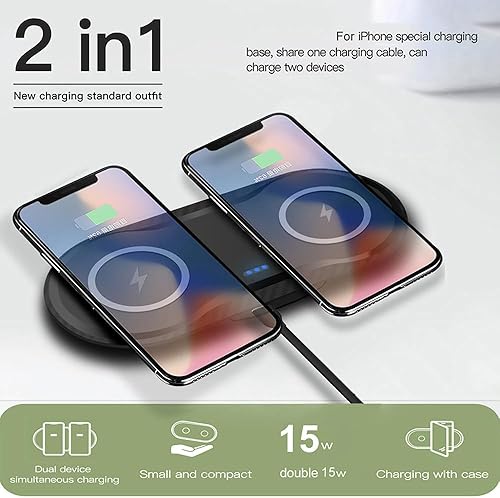 Miniatura 2 de Almohadilla de carga inalámbrica dual de 30 vatios para múltiples dispositivos, doble almohadilla de carga de 15 W para iPhone 161514131211X, para
