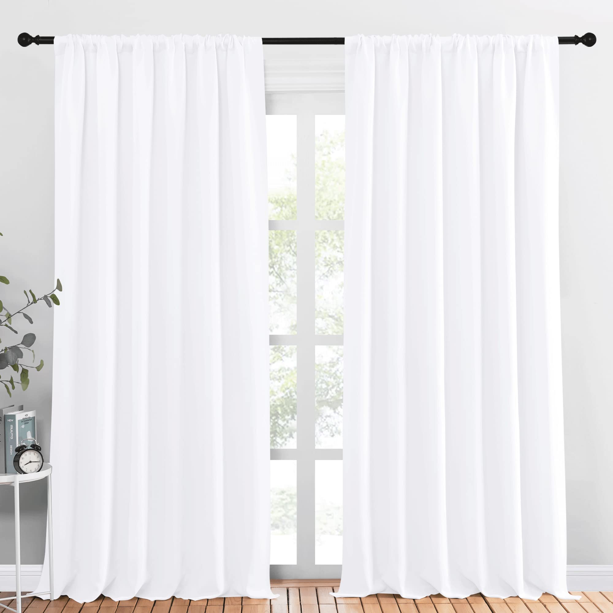 NICETOWN White Bedroom Curtain Panels - Multi-Function Noise Reducing Performance Window Treatment Thermal Insulated Rod Pocket Room Darkening Drapes for Nursery (2 Panels, 70 in x 95 in (W x L))