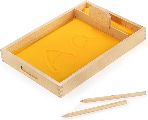 Miniatura 4 de Suwimut Bandeja de arena Montessori, bandeja de madera Montessori para trazar arena, juguetes educativos y de aprendizaje con bolígrafo de madera