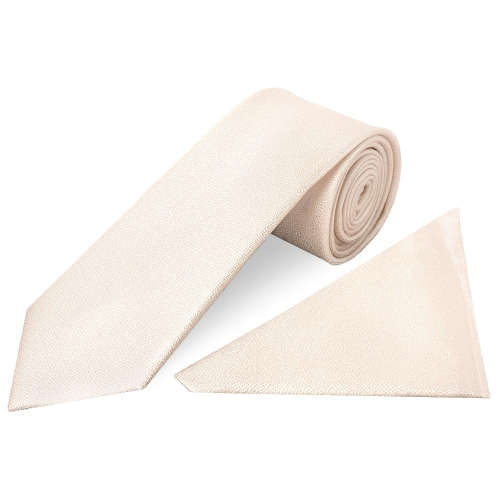 Ties R Us Men's Pink Plain Blush Textured Silk Classic Tie And Pocket Square Set