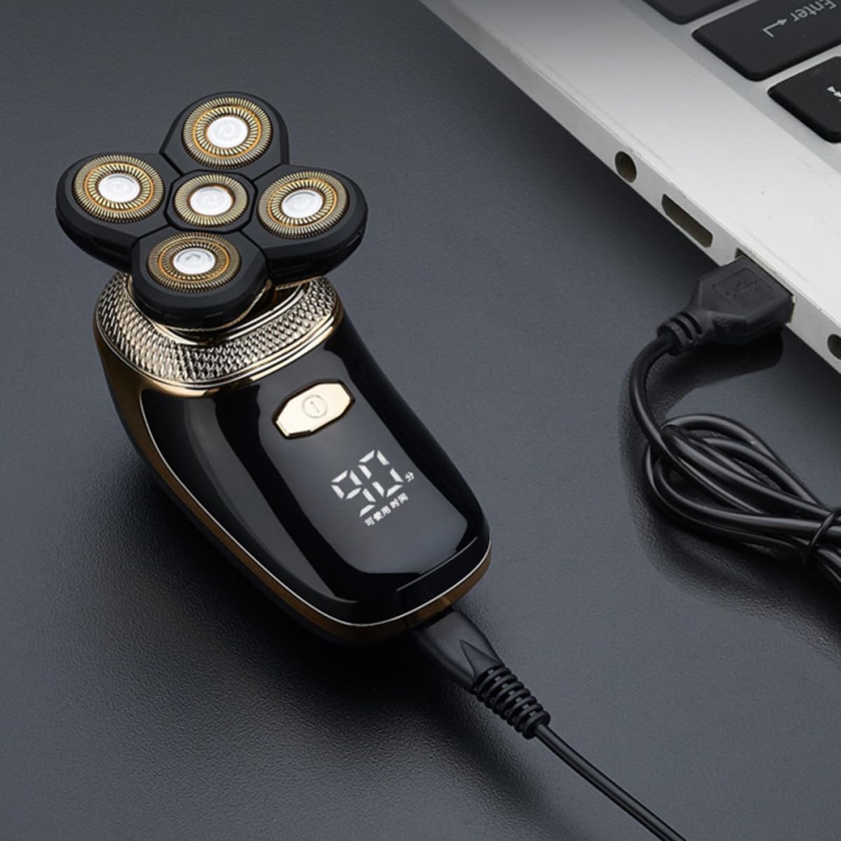 Rasoio Elettrico Barba Uomo 5 Funzioni con Display USB Ricaricabile in Acciaio Titanio Multifunzione per Rifinitura e Contorni