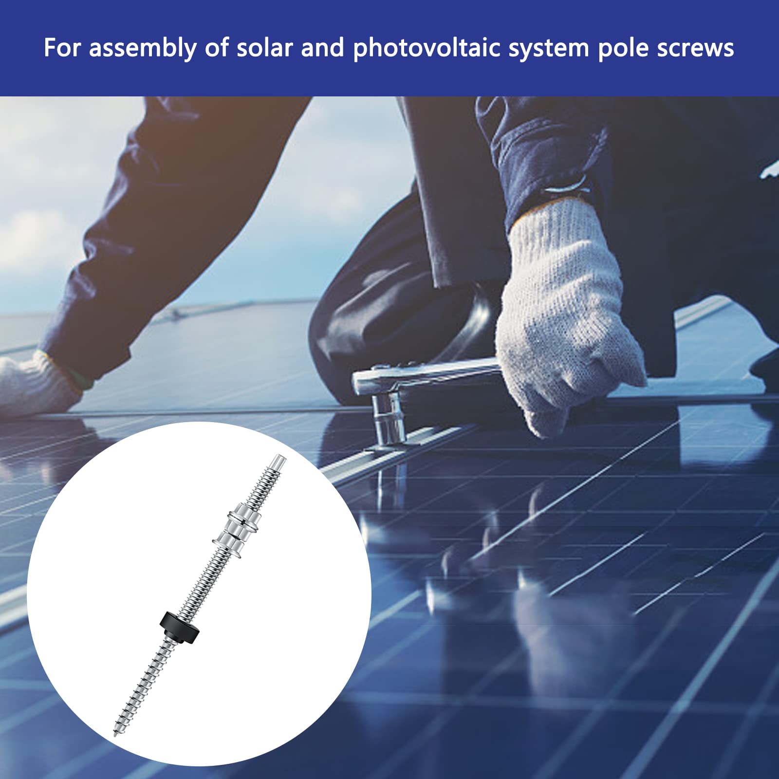 Viti prigioniere M10 x 200 mm, impianto PV (confezione da 6) in acciaio inox regolabile in altezza, tasselli per fissaggio solare fotovoltaico su tetti edifici. Materiale: acciaio inox (SUS304