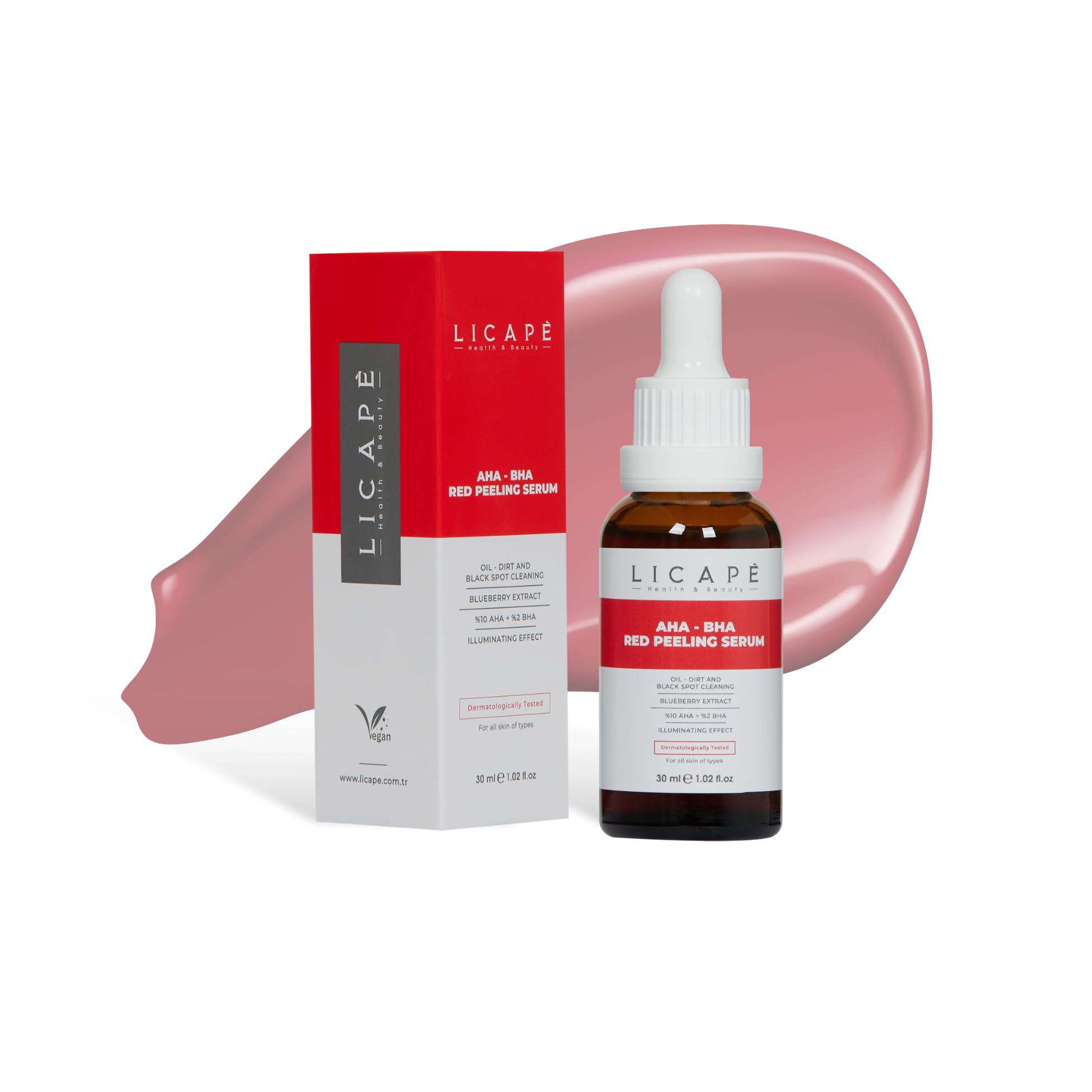 Licape%10 AHA +%2 BHA Red Peeling Serum – Cilt Canlandırıcı, Gözenek Arındırıcı ve Aydınlatıcı Peeling Serumu – Daha Pürüzsüz ve Eşit Tonlu Cilt – 30 ml