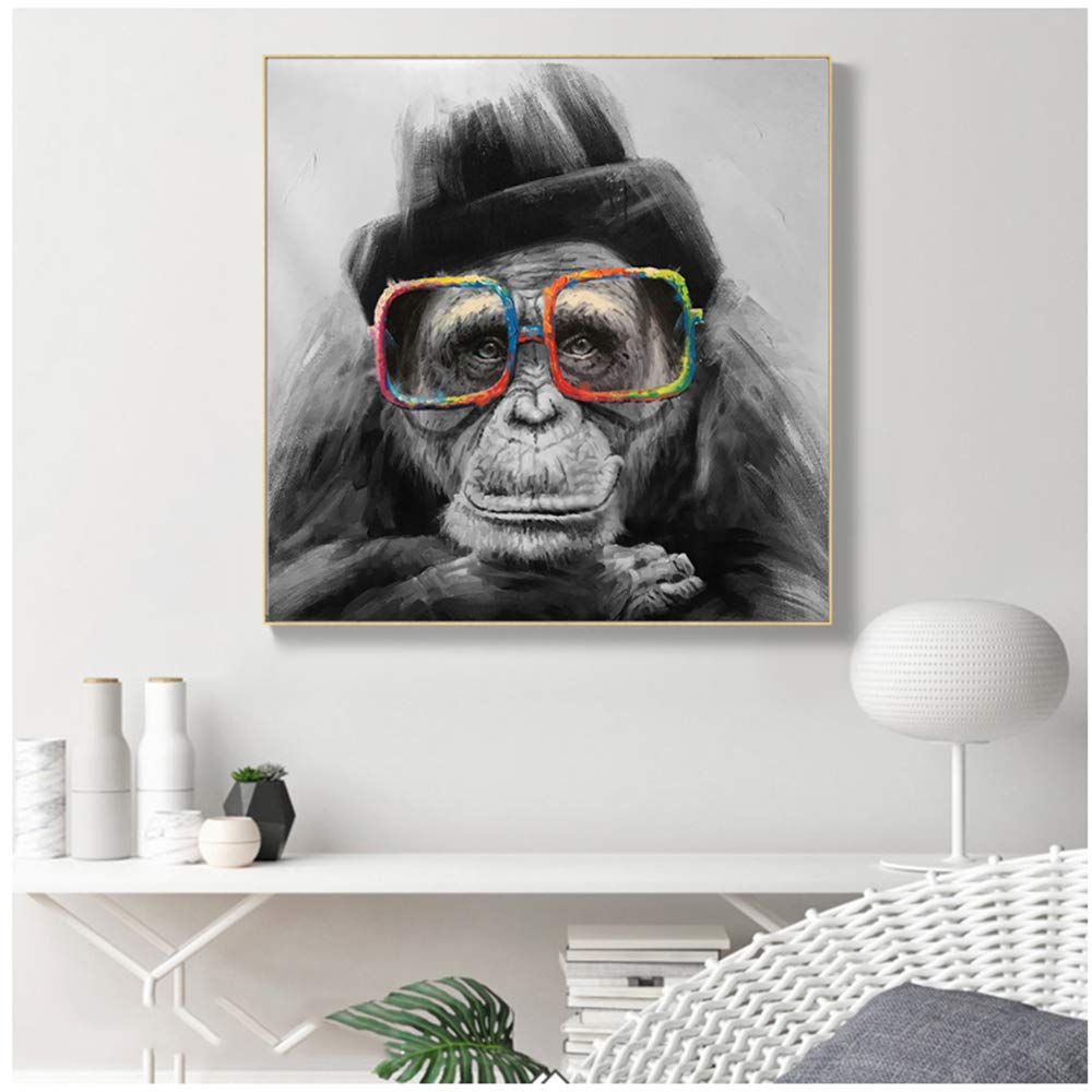 Amazon.co.jp: 猿とメガネアートキャンバスポスタープリント白黒の動物
