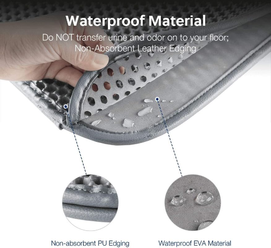 Image of Cat Litter Mat 12x18 Inch - Double Layer Open Edge Design, Waterproof & Urine Proof, EVA Material, Durable and Washable Litter Trapping Mat (Grey)