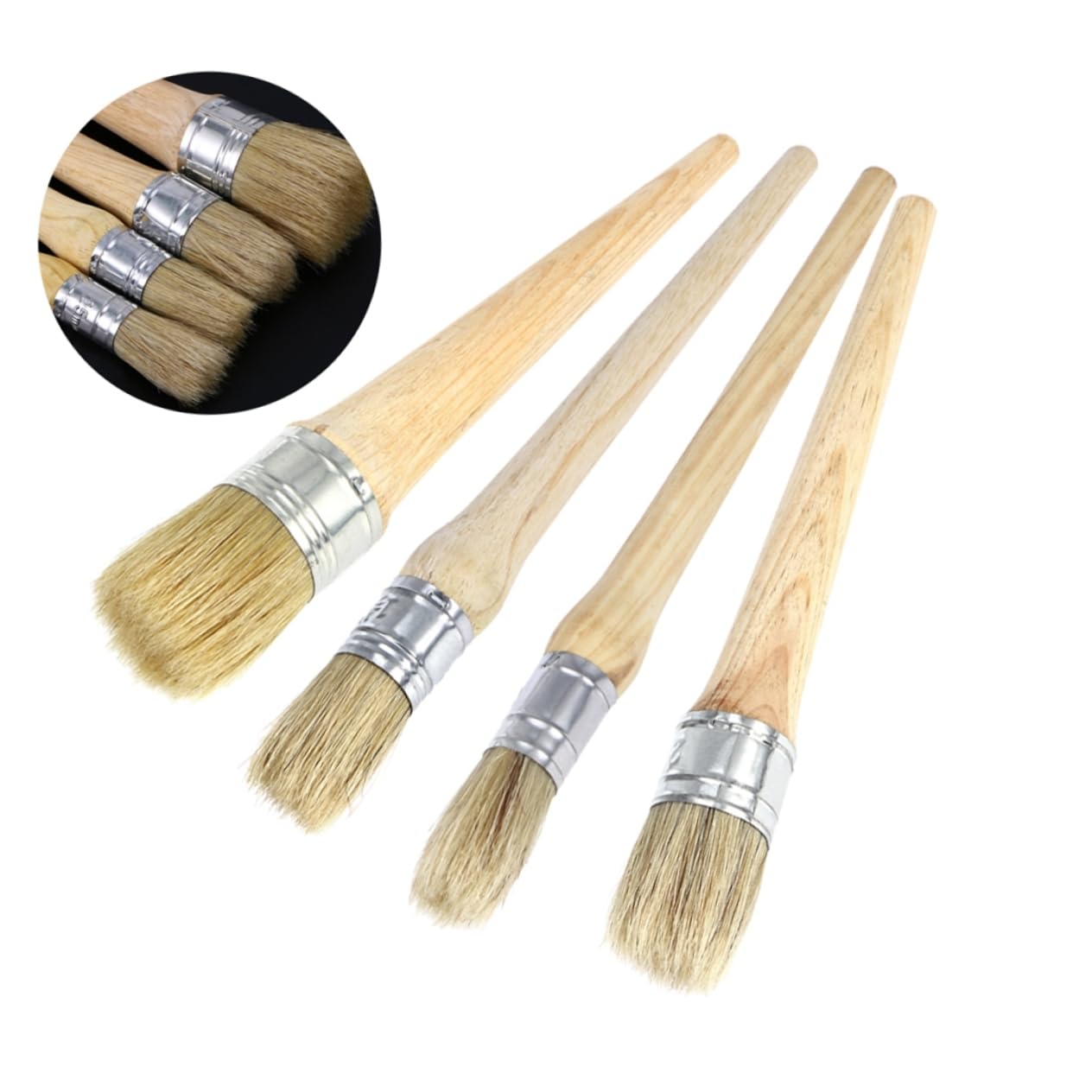 Lurrose Brosse à Cire Ronde à Long Manche, Lot de 4, Tête Large