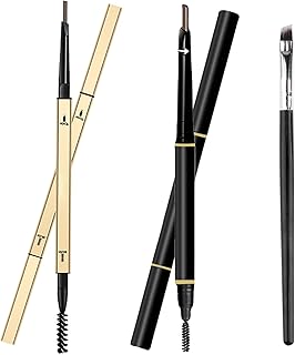 2 Pcs Eyebrow Pencil with Spoolie Brush, Double Ended Sleek Eyebrow Pencil Kit Waterproof Brow Pencil and One Incline Eyebrow Brush Long Lasting Brow Makeup (Dark Brown Medium Brown)