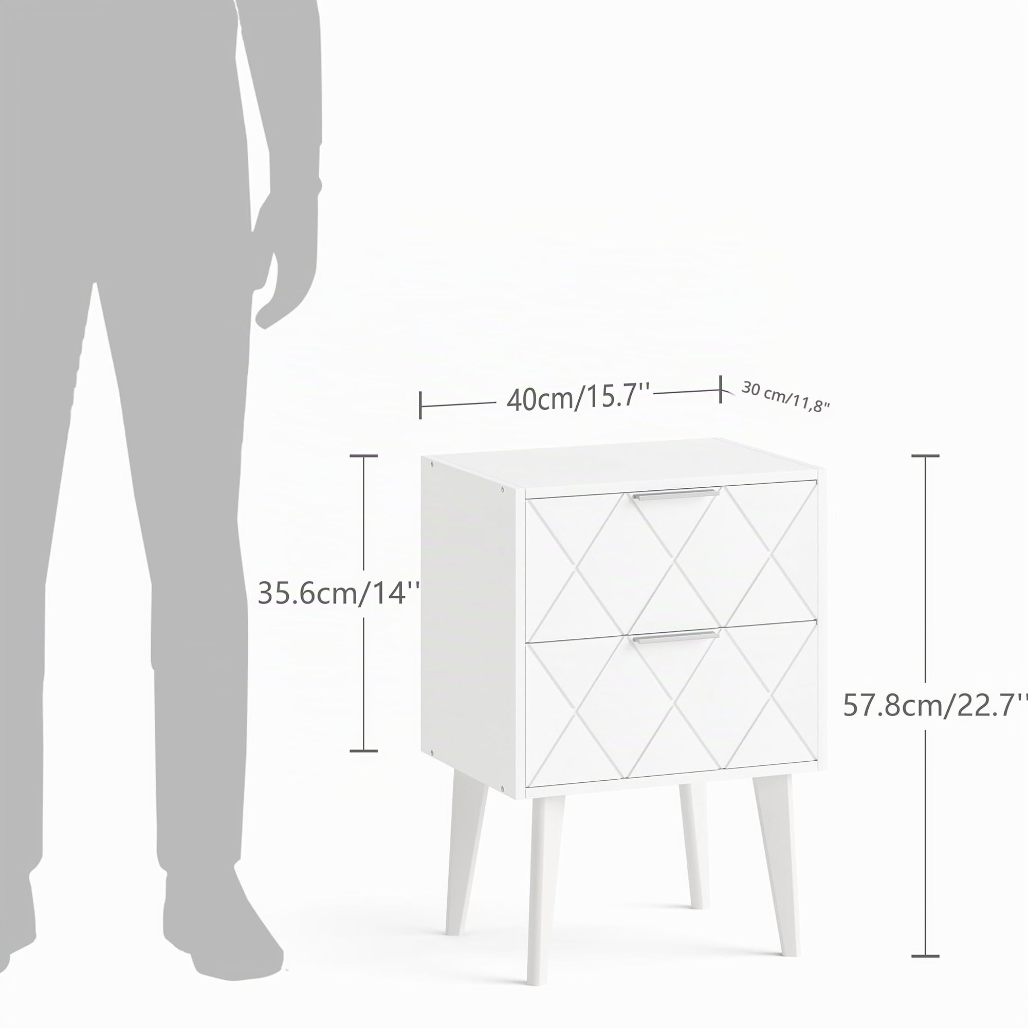 Mesitas de Noche Blancas con Dos Cajones Bedside Table | Estilo Moderno Y Elegante,Fabricado En Madera,Estructura Estable Sin Vibraciones,Para Salón Y Dormitorio