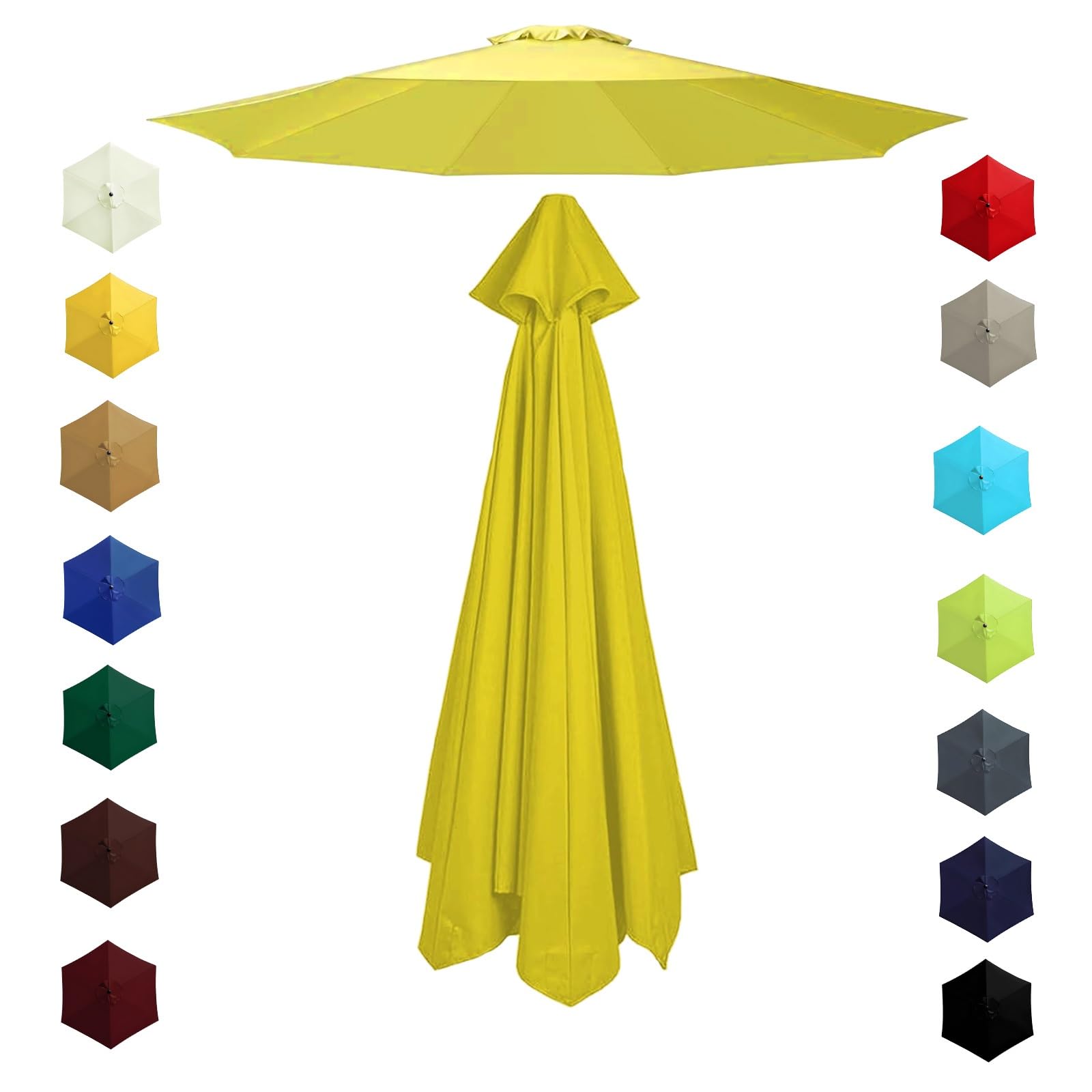 200cm 230cm 270cm 300cm 6/8 Ribs Garden Replacement Parasol Canopy, Replacement Parasol Top Canopy Fabric Cover for Garden Patio Outdoor, Waterproof Sun Umbrella Cloth(Yellow,2.7m/8 Arms)
