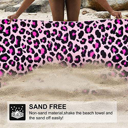 Microfiber Pink Leopard Beach Towel Oversized, Sand Free Large Beach Towels For Girls Women, Quick Dry Lightweight Bath Towels For Bathroom, Pool, Swimming, Camping And Sports, 31.5 X 59.1 Inches #TOP7