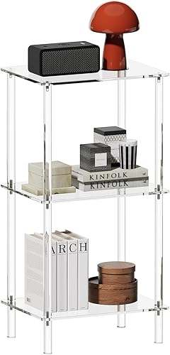 Aquiver Mesa auxiliar alta de acrílico, mesa auxiliar de 3 niveles para espacios pequeños, mesita de noche alta transparente para sala de estar,