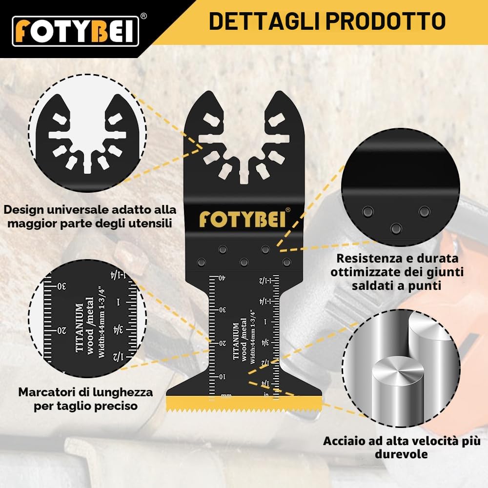 Lame Utensile Multifunzione Titanio, 5 Pezzi Lame Utensili Oscillanti Multifunzione Accessori per Legno, Plastica, Metallo, Compatibile con Fein, Dewalt, Makita, Parkside, Black&Decker e altro ancora