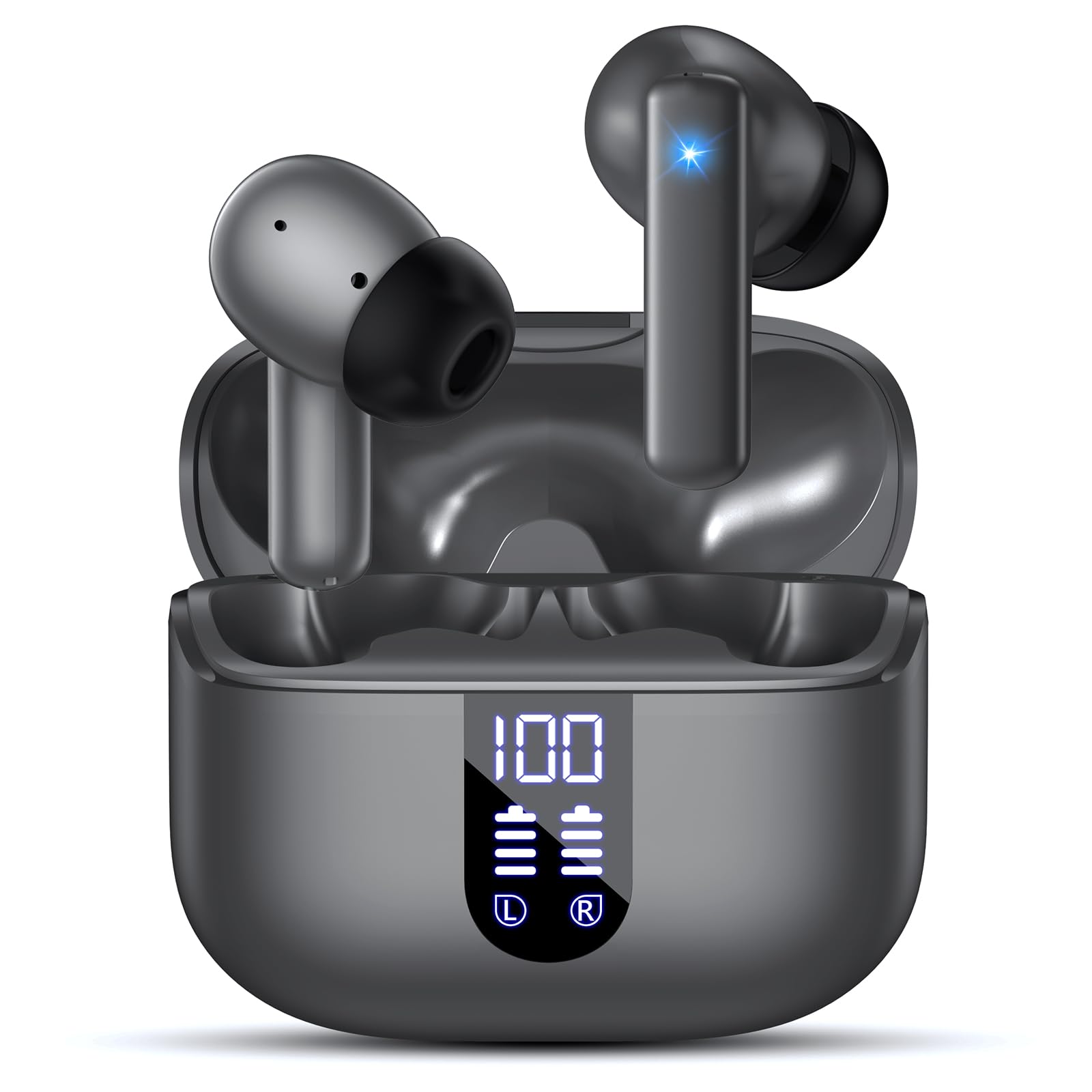 NANSLS Wireless Earbuds, Wireless Earphones Bluetooth 5.3 in Ear with ENC Noise Cancelling Mic, Clear Sound, Waterproof Earbuds, Touch Control Bluetooth Earphones for iOS/Android/Sport (Grey)