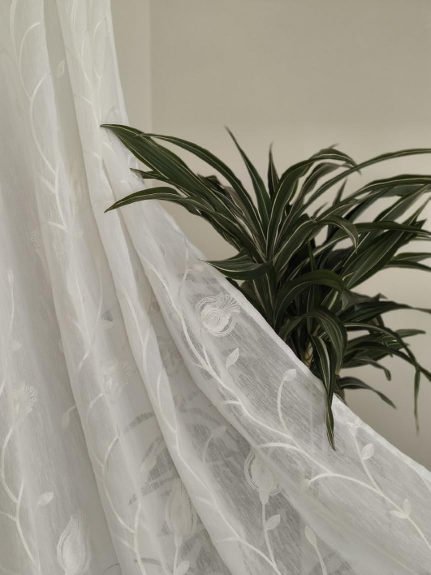 DWCN Tende in voile con fettuccia arricciata, effetto lino, per cameretta dei bambini, semitrasparenti, per soggiorno, corto, verde, 145 x 140 cm (altezza x larghezza), set da 2