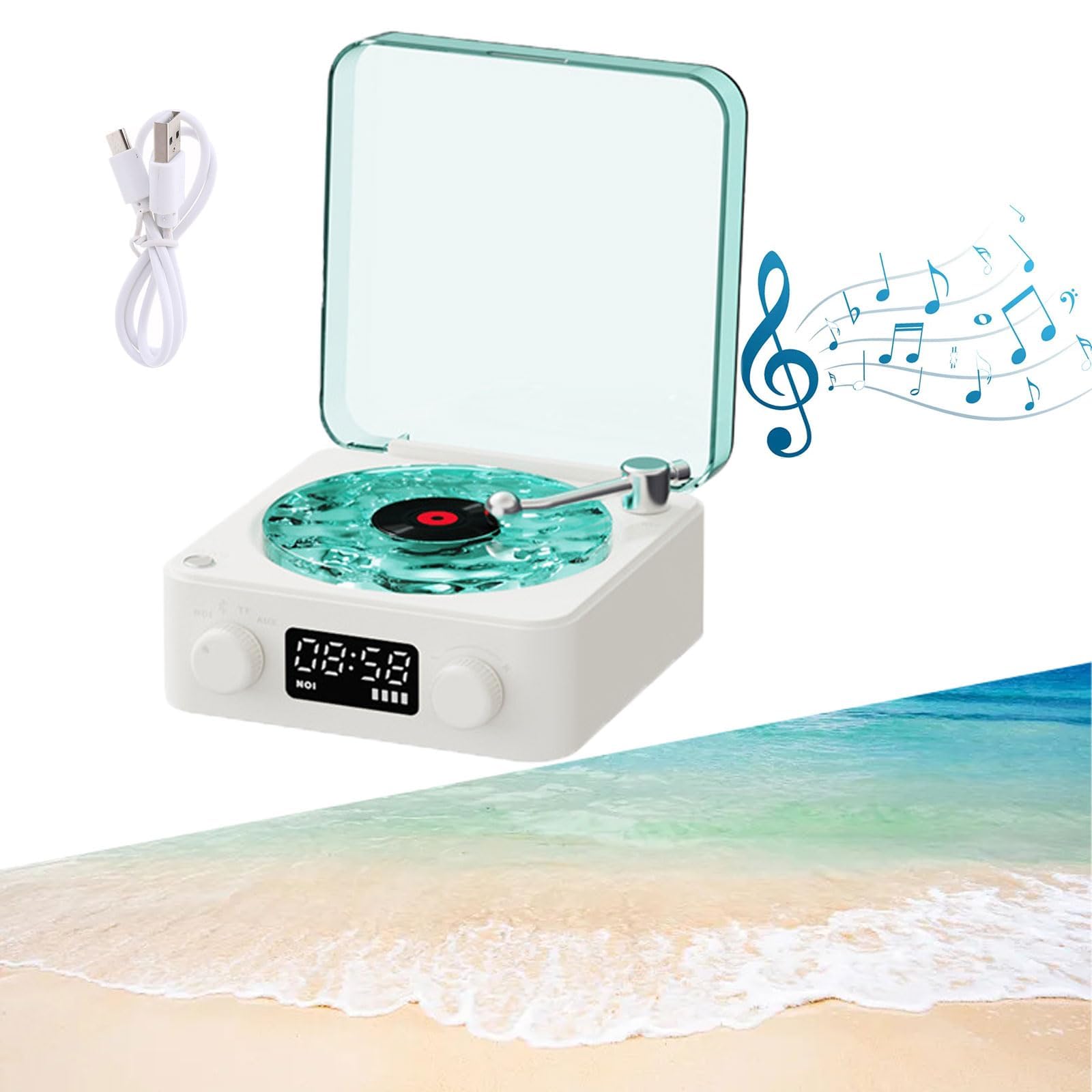 Platine Vinyle Décorative Waves Avec Lampe à Vagues Et Bluetooth - Tourne-disque Portable Rétro - Pour Chambre, Bureau, Ambiance Relaxante (Vert)
