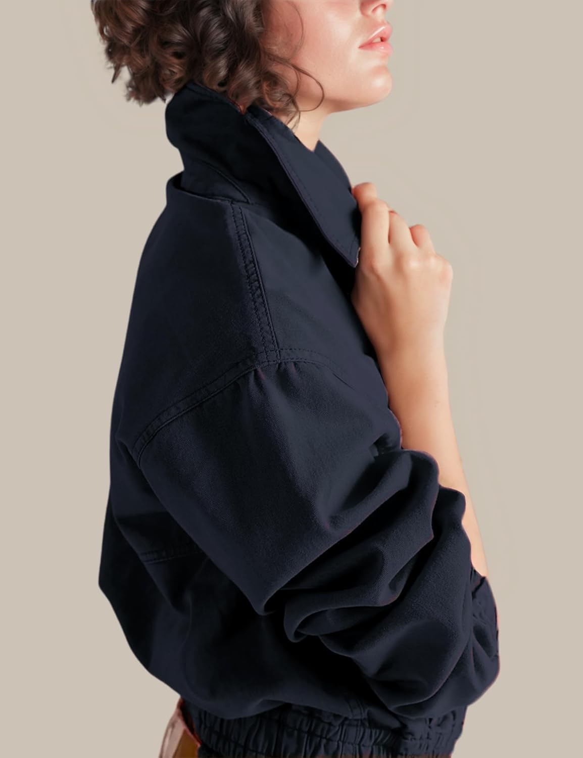 InterNos Women's Cropped Track Jacket Long Sleeve Zip Up Retro Jacket Lightweight Outerwear with Pockets - Image 5