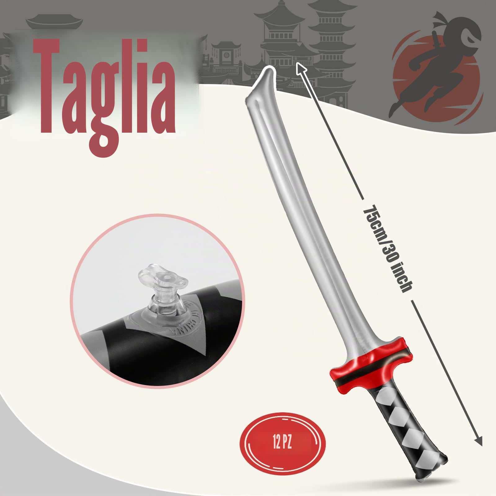 PEUTIER 12 Pezzi Spade Gonfiabili, Spade Giocattolo Gonfiabili Spada Samurai Gonfiabile Spada Ninja Giocattoli Gonfiabili per Ragazze Ragazzi Compleanno Festa a Tema Ninja