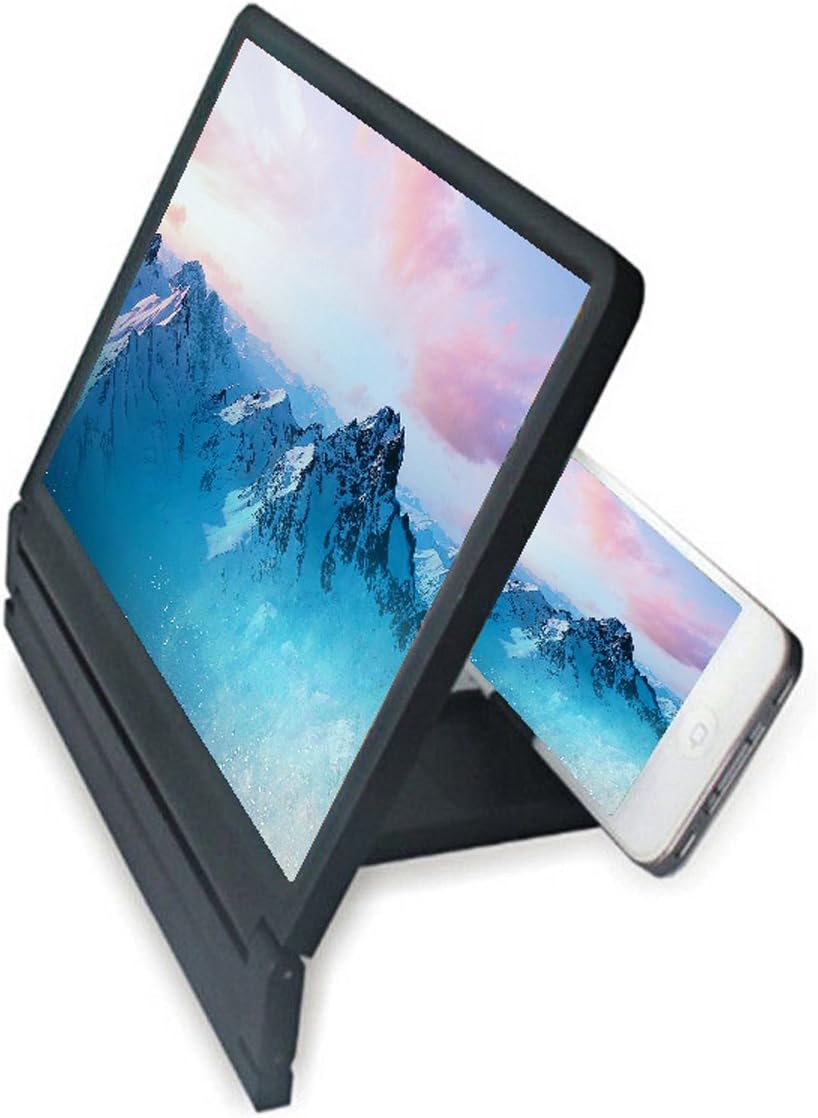 Screen Magnifier, 3X Zoom Magnifying Glass Screen Universal 3D HD Enlarge Movies Amplifier Reading Magnifier Foldable Stand Holder (Black)